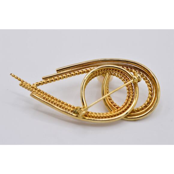 Vintage Pin Brooch Gold Rhinestone White Pearl Abstract 1980s 9B - Picture 11 of 12
